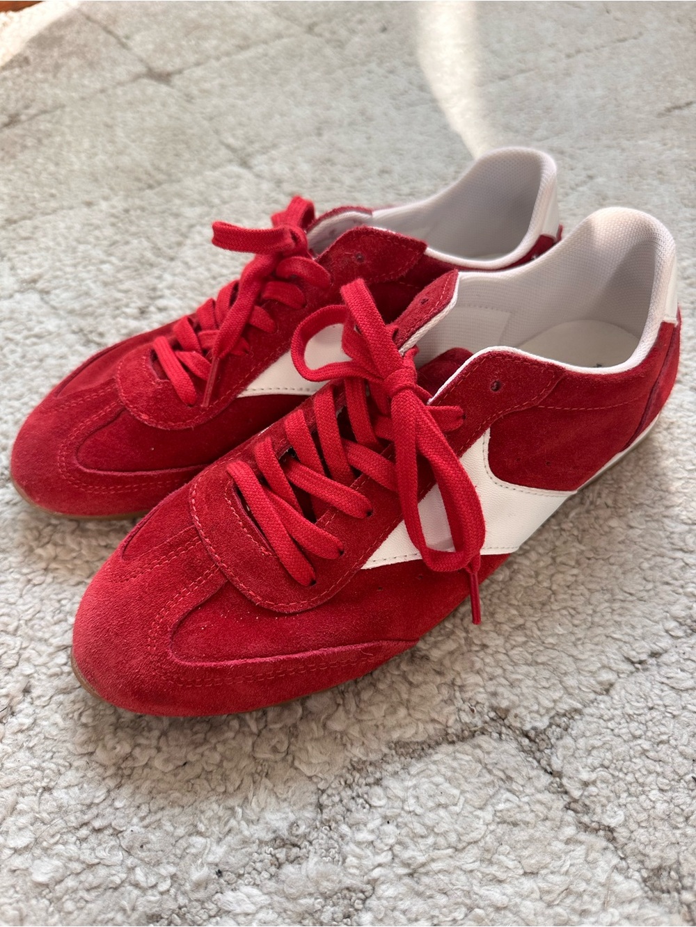 Mila Paoli Red Suede Sneakers with White Stripe - Picture 2 of 8